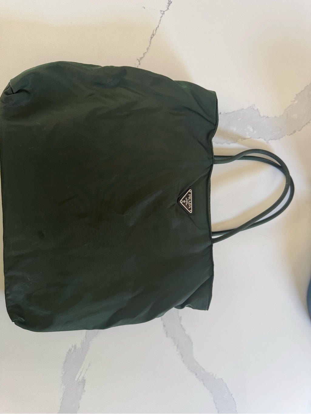 Authentic Prada Forest Green Nylon Shoulder Tote With Black Logo Plaque